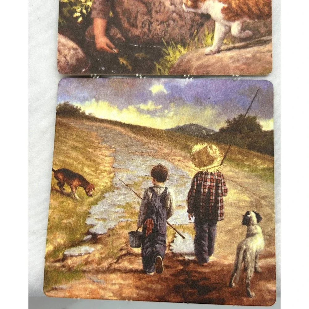 Jim Daly Americana Art Coasters Set of 7 Vintage Nostalgic Childhood Scenes